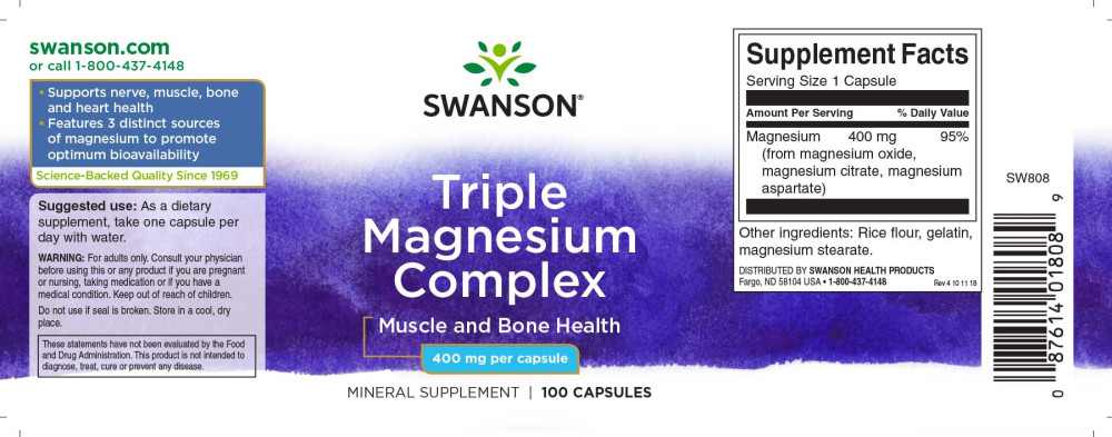 Swanson Triple Magnesium Complex 400mg 100 kapszula - Image 2