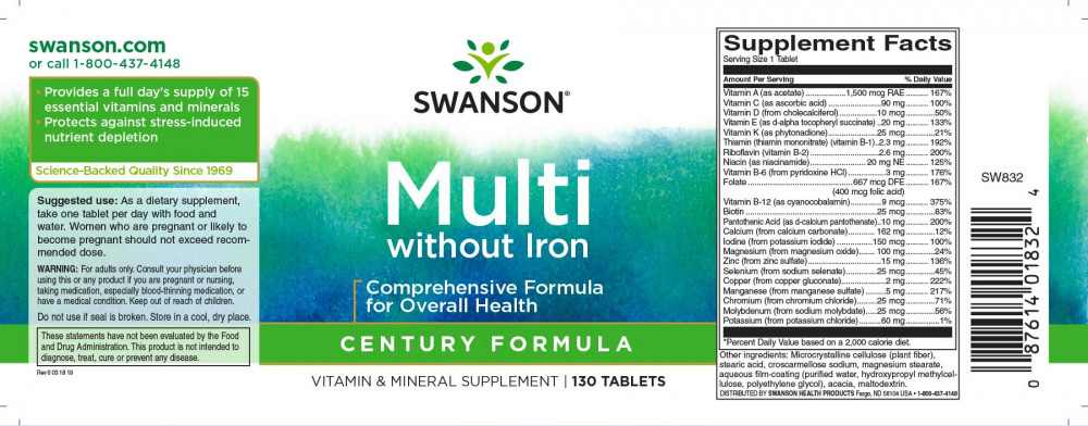 Swanson Just One Complete Multi without Iron (Multivitamin vas nélkül) 130 tabl. - Image 2