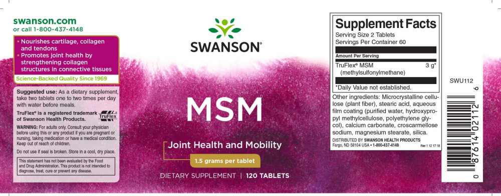 Swanson MSM 1500mg 120 tabtetta - Image 2