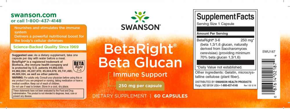 Swanson Beta Glucan 250mg 60 kapszula - Image 2