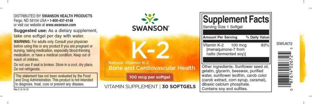 Swanson K2 vitamin 100mcg 30 kapszula - Image 2