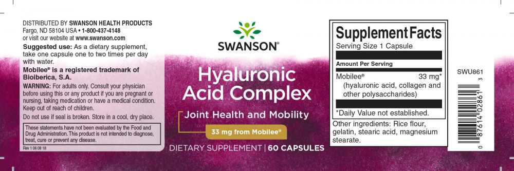 Swanson Hyaluronic Acid Complex 33mg 60 kapszula (Kollagénnel kevert) - Image 2