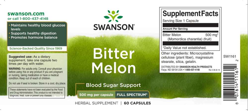 Swanson Bitter Melon (Keserű dinnye) 500mg 60 kapszula - Image 2