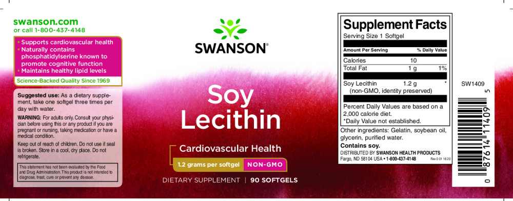 Swanson Soy Lecithin (Szója lecitin) 1200mg 90 lágyzselatin kapszula - Image 2