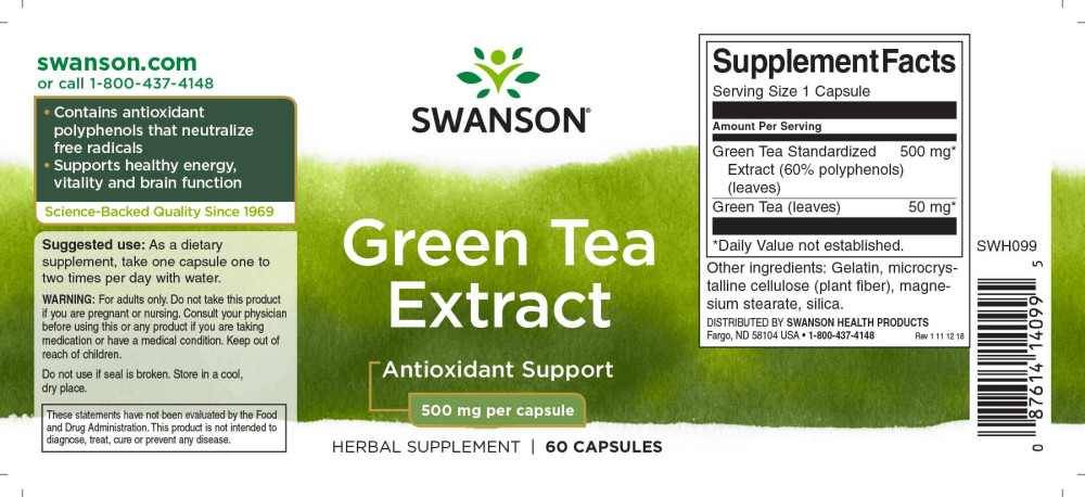 Swanson Green Tea Extract 500mg 60 kapszula (Zöld tea kivonat) - Image 2