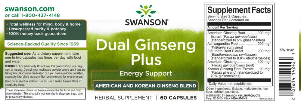 Swanson Dual Ginseng Plus 60 kapszula - Image 2