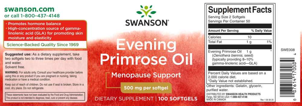 Swanson Evening Primrose Oil 500mg 100 kapszula (Ligetszépe olaj) - Image 2