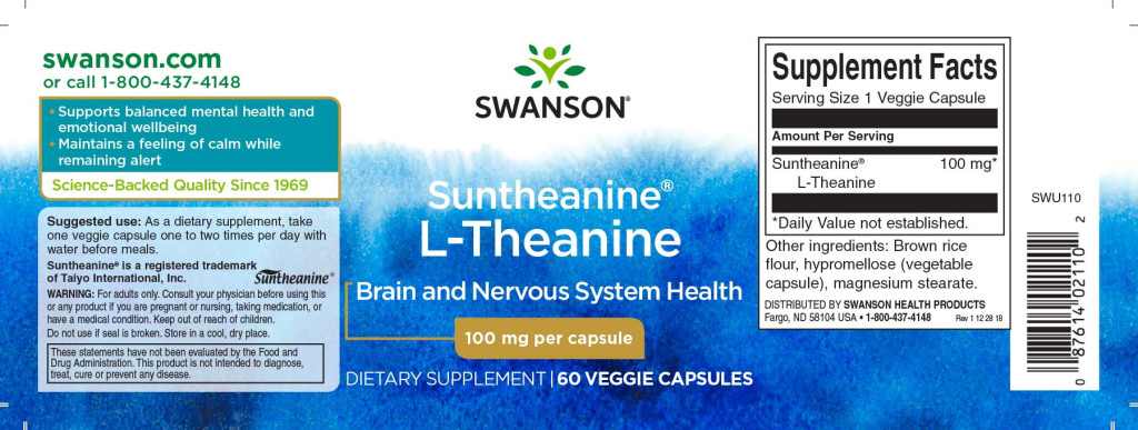 Swanson Suntheanine L-teanin 100mg 60 növényi kapszula - Image 2