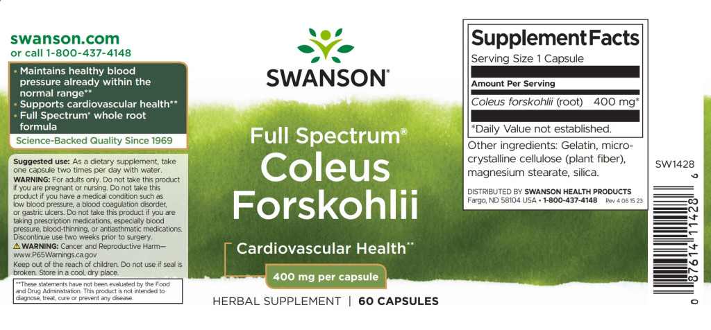 Swanson Coleus Forskohlii 400mg 60 kapszula (Indiai csalángyökér kivonat) - Image 2