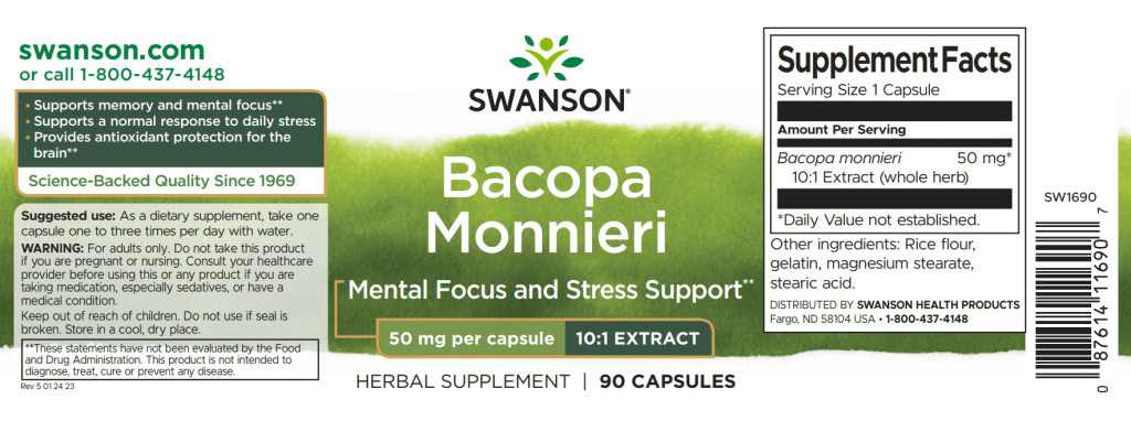 Swanson Bacopa Monnieri 50mg 90 kapszula (10:1 kivonat) - Image 2