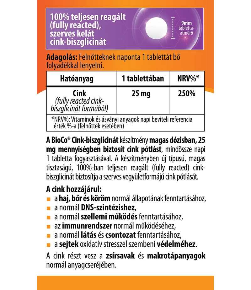 BioCo Cink-biszglicinát 25mg 60db tabletta - Image 3