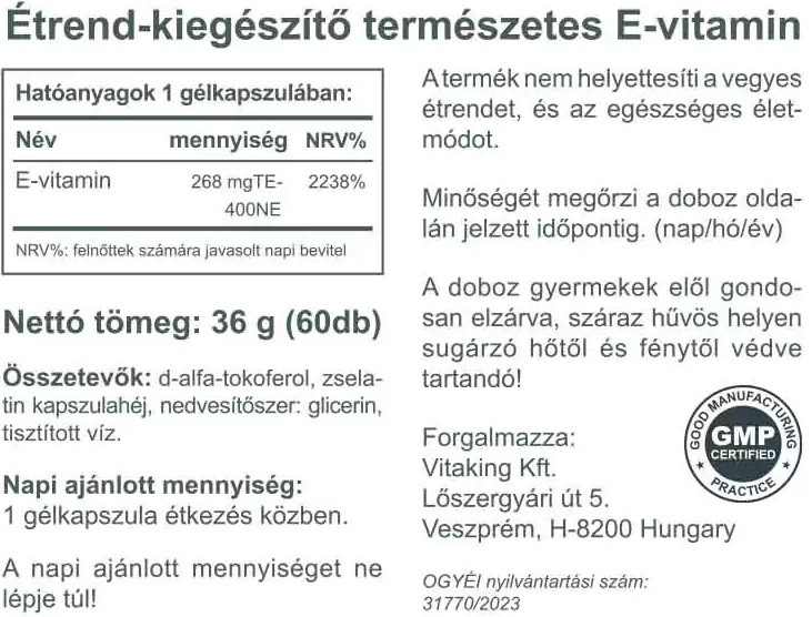Vitaking E-400 IU természetes (60) lágykapszula - Image 2