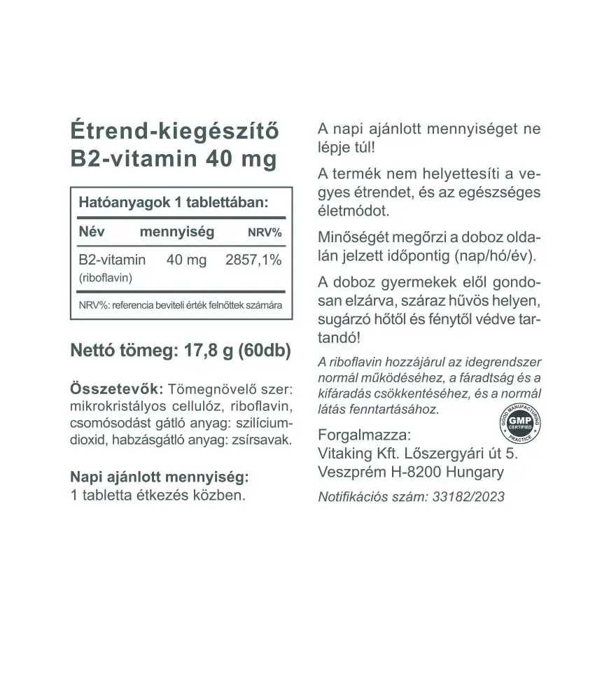 Vitaking B2 vitamin Riboflavin 40mg (60) tabletta - Image 2