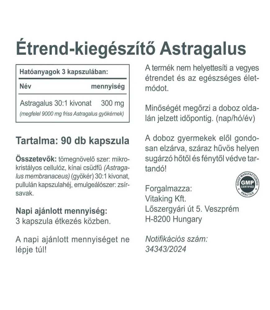 Vitaking Astragalus 9000mg/napi adag (90 ) vegán kapszula (Kínai csüdfű) - Image 2