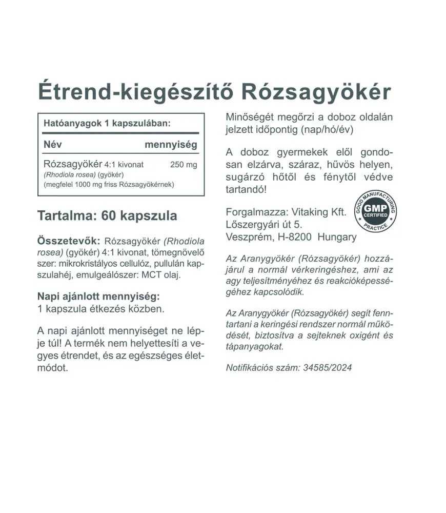 Vitaking Rózsagyökér 1000mg Rhodiola Rosea 60db kapszula - Image 2