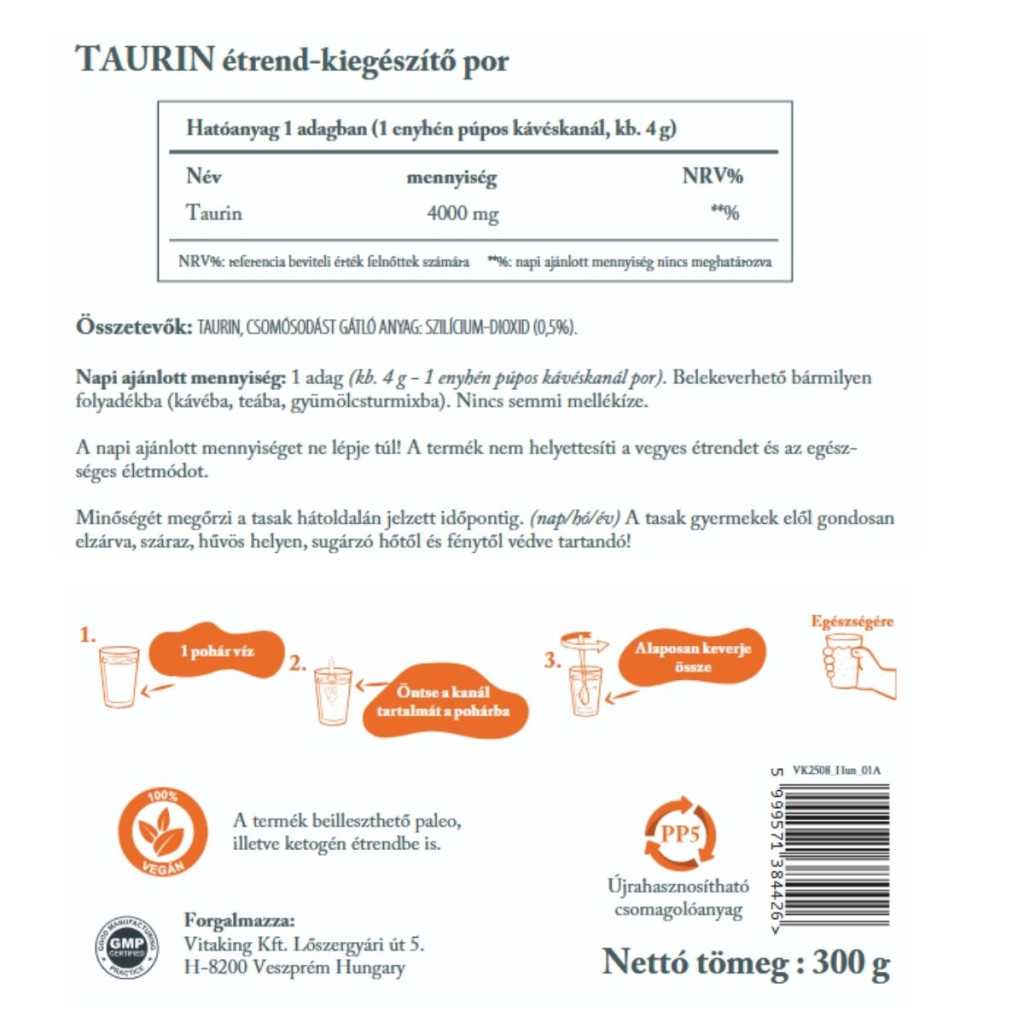 Vitaking Taurin por 300g (natúr, vegán) doypack - Image 2