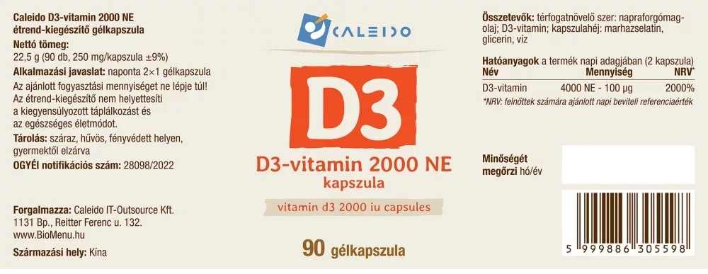 Caleido D3-vitamin 2000 NE gélkapszula 90db - Image 2