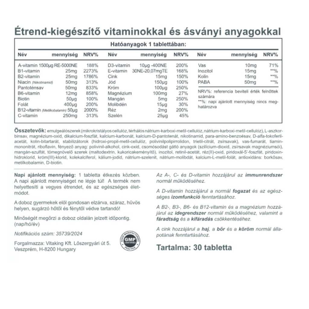 Vitaking Mega1 multivitamin (30) tabletta - Image 3