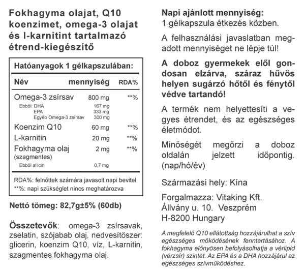 Vitaking Cardiolic (60) lágykapszula Halolaj + Q10 + L-karnitin + Fokhagyma - Image 2