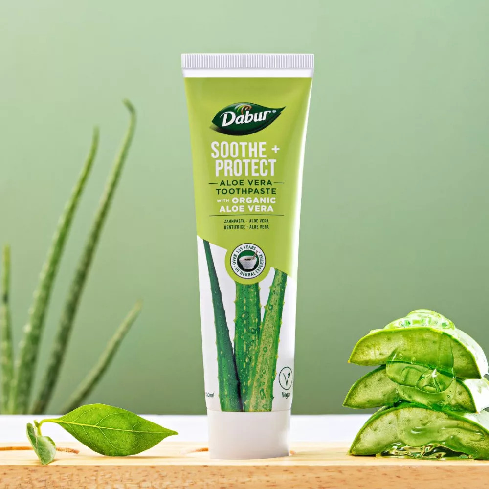 Dabur Soothe + Protect Aloe Vera fogkrém 100ml fluormentes, organikus - Image 3